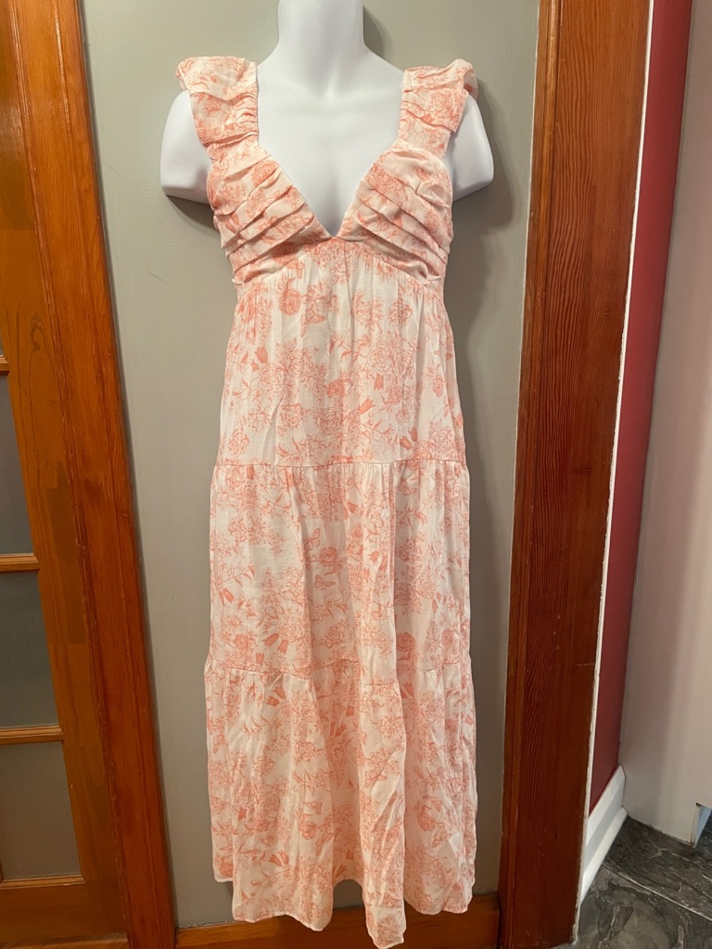 ⭐️NWT HUNTER & BROWN Toile Floral Maxi Dress Sweetheart Pleats Coquette Coastal